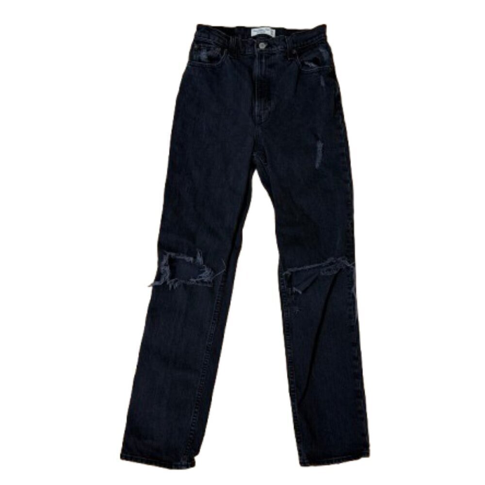 Abercrombie & Fitch 90s Straight Ultra High Rise Black Denim Distressed Jeans 26